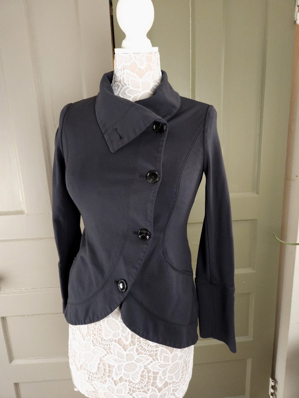 White House Black Market Black Cyber Punk Button Down Knit Jacket XS